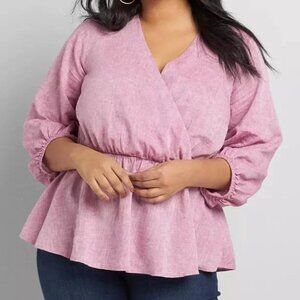Lane Bryant Linen Blend Crossover Peplum Top 24
